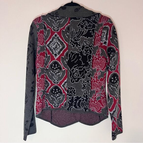 Coldwater Creek Cardigan Sweater Floral Knit Wool Gray Red Black XS - Picture 8 of 9
